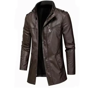 Cappotto da uomo invernale casual giacca in pelle vintage stile Inghilterra Parka da uomo Oumor uomo autunno moda giacca lunga in pelle con tasca calda 1