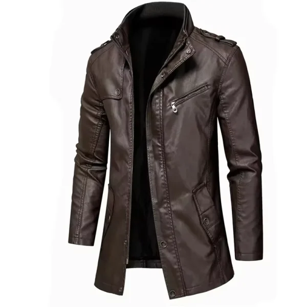 Cappotto da uomo invernale casual giacca in pelle vintage stile Inghilterra Parka da uomo Oumor uomo autunno moda giacca lunga in pelle con tasca calda 1