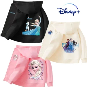 Frozen Elsa Anna Zipper Hoodies Girl Sweatshirt Autumn and Winter Long Sleeve Harajuku Pullovers Disney Stich Casual Hooded Tops 1