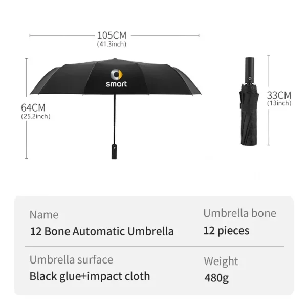 Ombrello a 12 ossa parasole antivento per Smart Fortwo Forfour 453 451 450 Crossblade City Cabrio City-Coupe Roadster 6