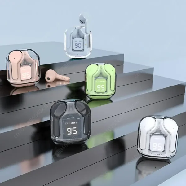 Auricolari traslucidi con cancellazione del rumore compatibili con Bluetooth con custodia di ricarica con display digitale Piccoli auricolari per lavoro sportivo 3