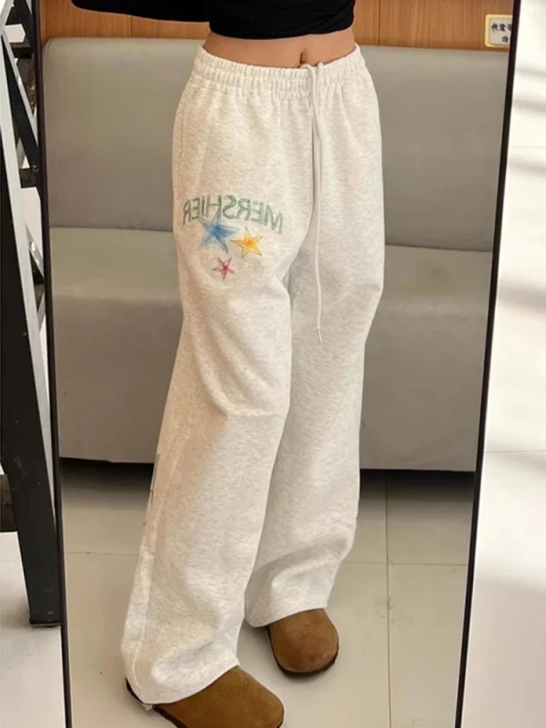 Pantaloni sportivi con stampa stelle streetwear Pantaloni larghi da donna con lettera a vita alta Pantaloni larghi con tasche Harajuku vintage Bf Pantaloni americani Novità 6