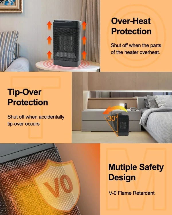 Riscaldatore elettrico da 1500 W per l'inverno PTC Supporto per riscaldamento rapido Testa di controllo remoto Scuotendo il ventilatore d'aria portatile da tavolo domestico 4