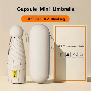 Mini ombrellone da viaggio compatto Ombrello a capsula con protezione UV Ombrellone parasole ultraleggero a 5 pieghe manuale portatile 1