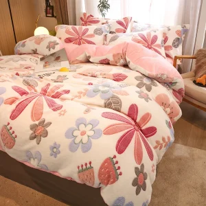 1 pz Copripiumino in pile corallo caldo per l'inverno Fiore stampato Spessore housse de couette Coperta morbida in flanella dekbedovertrek 240x220 1