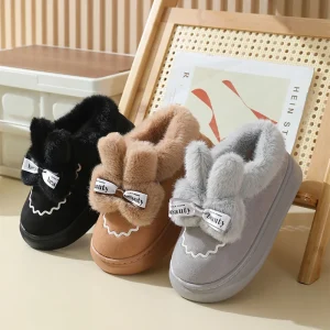 Stivali da neve invernali nuove donne scarpe di cotone imbottite calde stivali di cotone di coniglio di peluche con fondo spesso per interni stivaletti con suola morbida per il tempo libero 1
