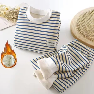 Set da passeggio per bambini di 0-5 anni, set di biancheria intima a righe da uomo e da donna, comodo abbigliamento per la casa 1