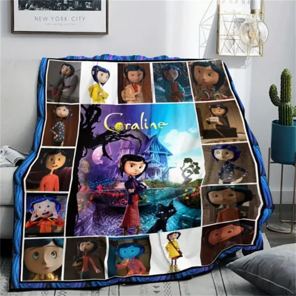 1pc Vibrant Coraline Anime Cartoon Print coperta di flanella-Set di biancheria da letto in poliestere Ultra-morbido, confortevole, in stile contemporaneo 3