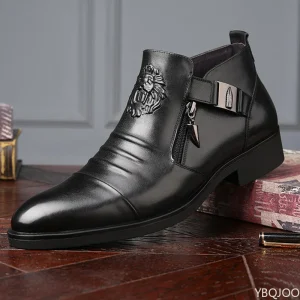 Stivali eleganti da uomo invernali Scarpe in pelle antiscivolo alla caviglia Stivali da cavaliere neri con zip britannica Stivaletti maschili con piattaforma punk a punta Botas 1