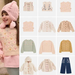 Abbigliamento per bambini coreani Ragazze Outwear Giacche Cardigan 2025 Nuovo Autunno Inverno Neonate Maglieria Fiore Maglione e Jeans 1