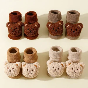 4 paia di calzini per bambini spessi e caldi in peluche per orsi, morbidi calzini antiscivolo adatti per neonati e ragazze autunno e inverno 1