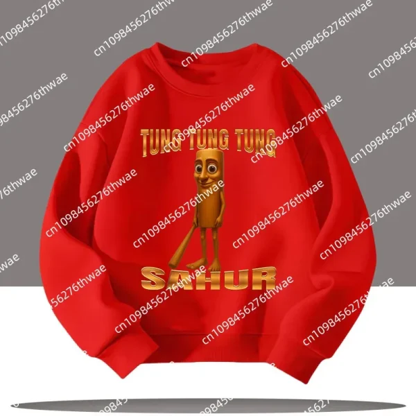 Maglione girocollo per bambini italiano danneggiato al cervello con stampa Tung Tungtung Sahur per abbigliamento sportivo divertente per ragazzi autunno/inverno a maniche lunghe 2