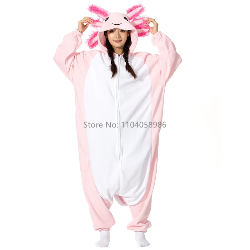 Animale Kigurumi Costume Halloween Tutina Rosa Axolotl Per Le Donne Degli Uomini Per Adulti Bambini Pigiama Del Fumetto Pigiama Cosplay Partito Homewear 4