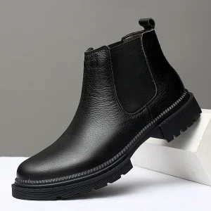 Autunno Inverno Caldi Scarpe alte da uomo Stivaletti da neve in vera pelle Stivaletti Chelsea da uomo antiscivolo Botas da lavoro da uomo di lusso 1