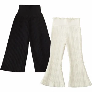 Pantaloni invernali per bambini in maglia Pantaloni di lana a gamba larga Vestiti per ragazze Caldi e accoglienti Maglieria per bambini larghi Pantaloni lunghi elasticizzati per bambini 1
