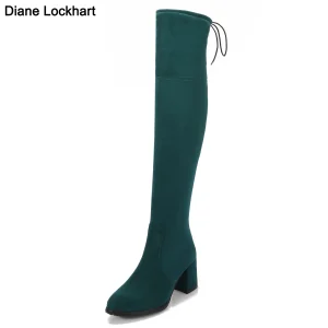 Stivali alti sexy Donna 2025 Inverno Nuova moda sopra il ginocchio Caldi Botas Mujer Décolleté con lacci in pelle scamosciata Scarpe con tacco alto Stivali 1