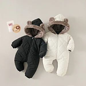 tutine per bambini autunno e inverno in pile caldo vestiti di cotone vestiti per neonati Tuta strisciante per bambini con cappuccio tinta unita per bambini 1