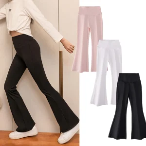 Pantaloni svasati a vita alta da ragazza per la primavera e l'autunno Leggings attillati alla moda per bambini con eleganti pantaloni elastici per adolescenti 1