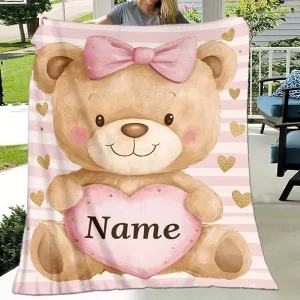 Coperta in pile personalizzata con orsacchiotto, morbida, adatta a tutte le stagioni, ideale per il campeggio con divano letto e lavabile in lavatrice 1