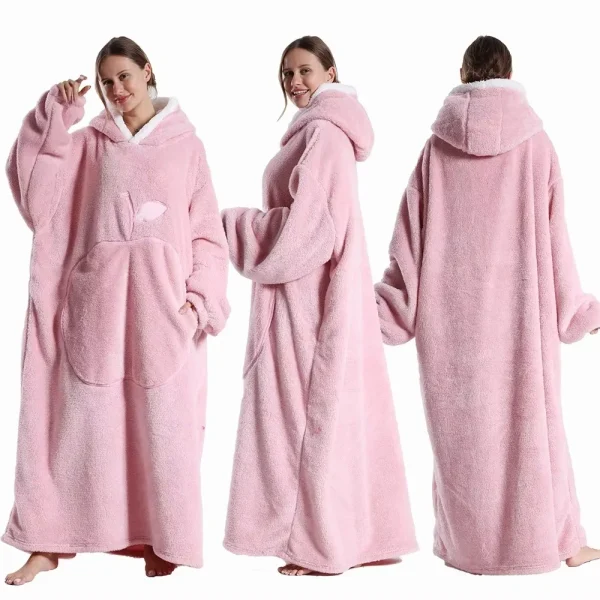 Nuove coperte indossabili extra lunghe Coperta invernale con cappuccio in flanella con maniche lunghe Uomo Donna Coperta calda per TV per adulti accogliente e morbida 3