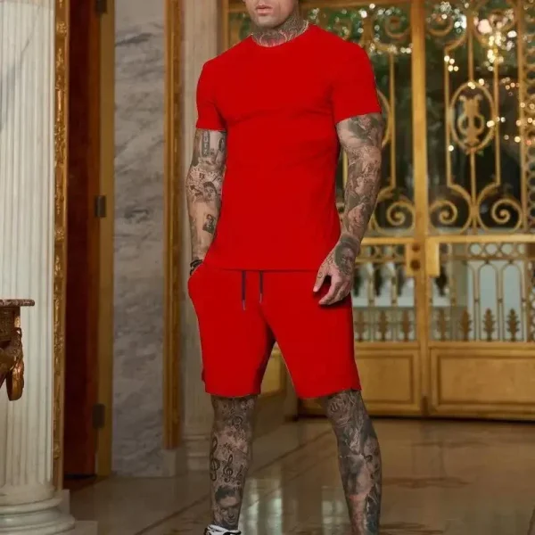 Tuta sportiva estiva all'aria aperta alla moda e casual T-shirt traspirante da uomo pantaloncini tuta casual e alla moda in due pezzi 5