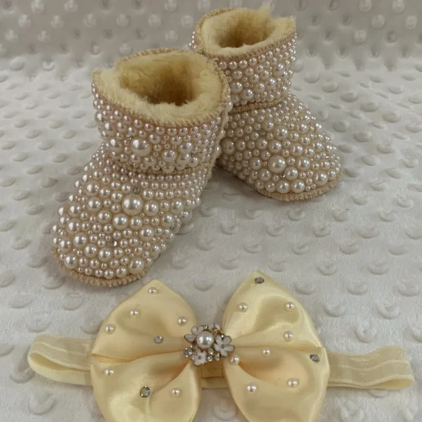 Dollbling Mamma Figlia Bambino Personalizzato Perle Stivali Personalizzati Fatti A Mano di Lusso Pelliccia Infantile Perline Avorio Bling Inverno Botties 2