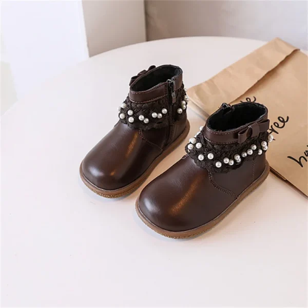Nuovi stivali da bambino autunno/inverno per ragazze in pelle reticolo pera scarpe da principessa antiscivolo moda stivali da bambina EU 16-25 4
