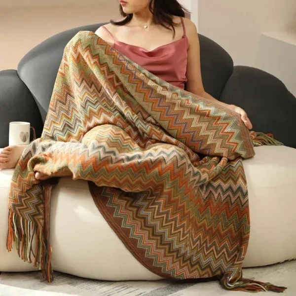 Coperte lavorate a maglia coperta a quadri bohémien copridivano con nappe copriletto da viaggio per il tempo libero coperta copriletto boho 5