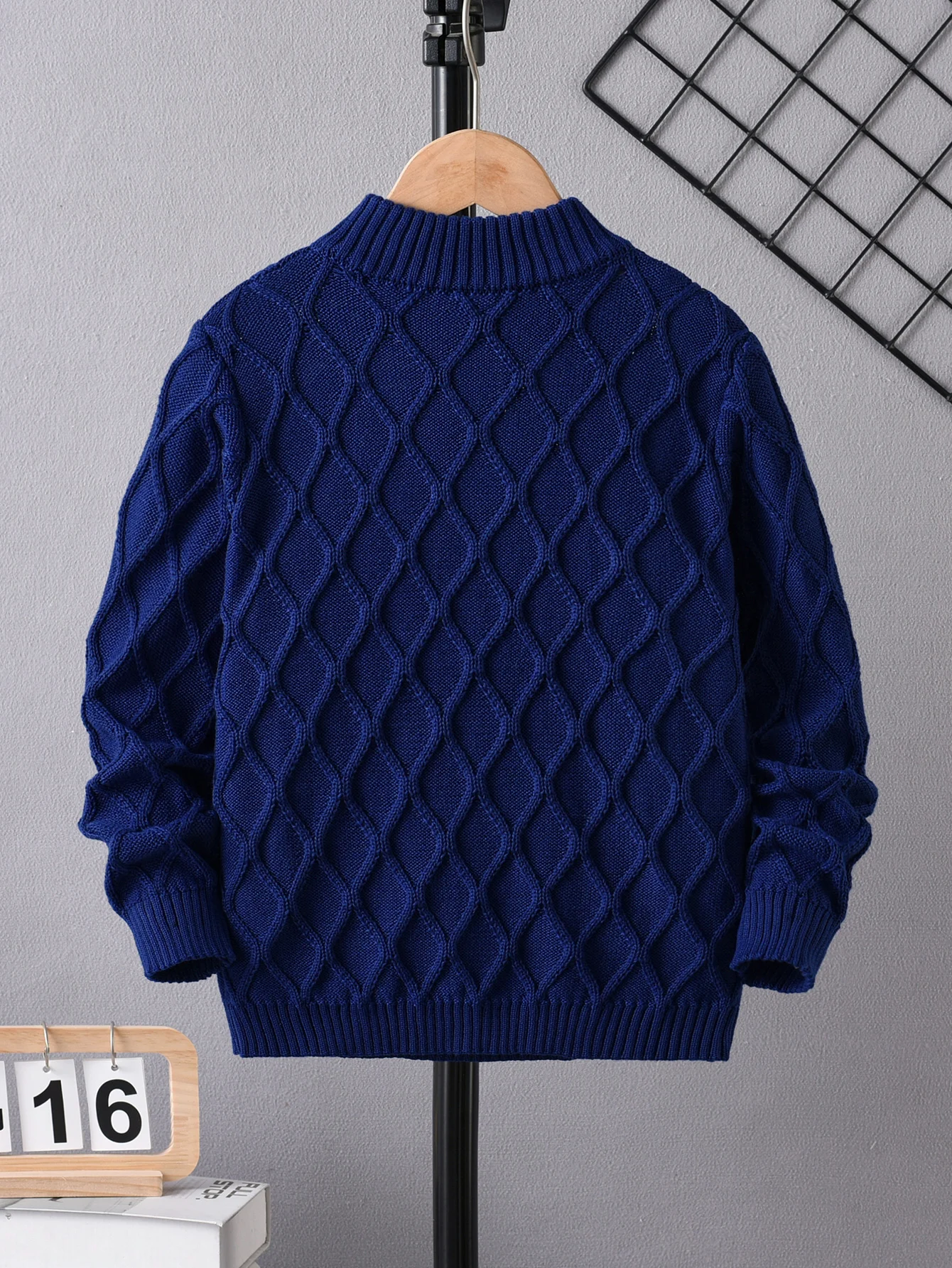 Maglione lavorato a maglia con diamanti a mezza zip in tinta unita stile college da ragazzo adatto per la scuola primavera autunno inverno 2