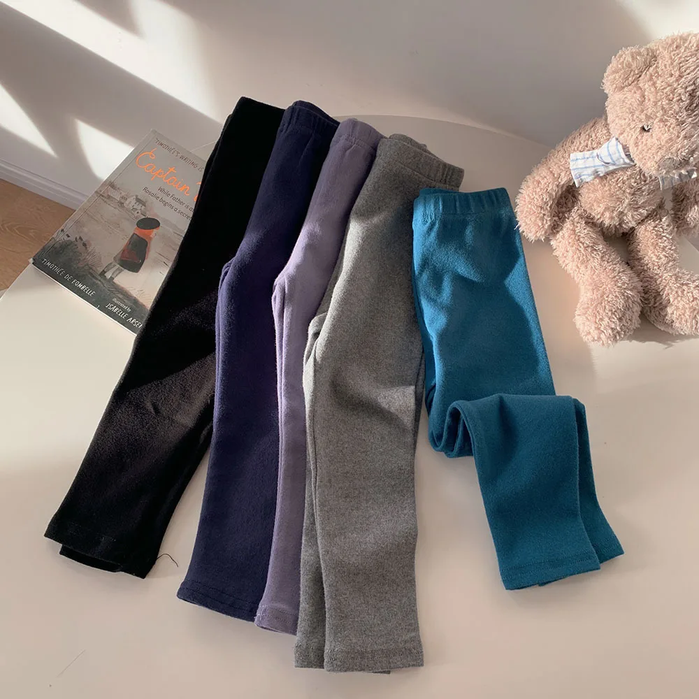 Leggings in cotone per bambini Pantaloni primavera/autunno per ragazze Pantaloni coreani solidi per bambini Pantaloni lunghi elasticizzati Pantaloni per bambini in tessuto 2