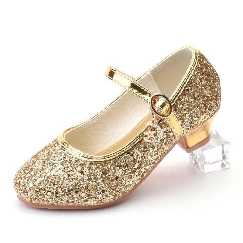 Scarpe da ragazza Bambini Sandali con tacco alto in cristallo glitterato Fibbia alla moda Scarpe da ballo principessa per bambini Scarpe in pelle per prestazioni per studenti 4