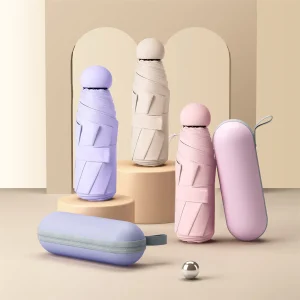 Capsula ombrello portatile Mini parasole protezione solare ombrello da pioggia manico in lega di gomma nera pieghevole pioggia solare capsula a doppio uso Umb 1