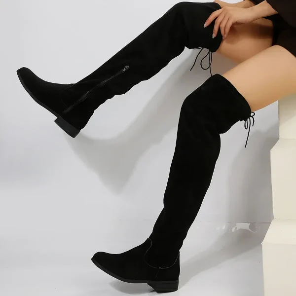 Stivali da donna alla coscia in finta pelle scamosciata Donna Nuovo autunno Stivali al ginocchio elastici con cerniera Donna Tubo con lacci Botas Mujer Taglia 43 2