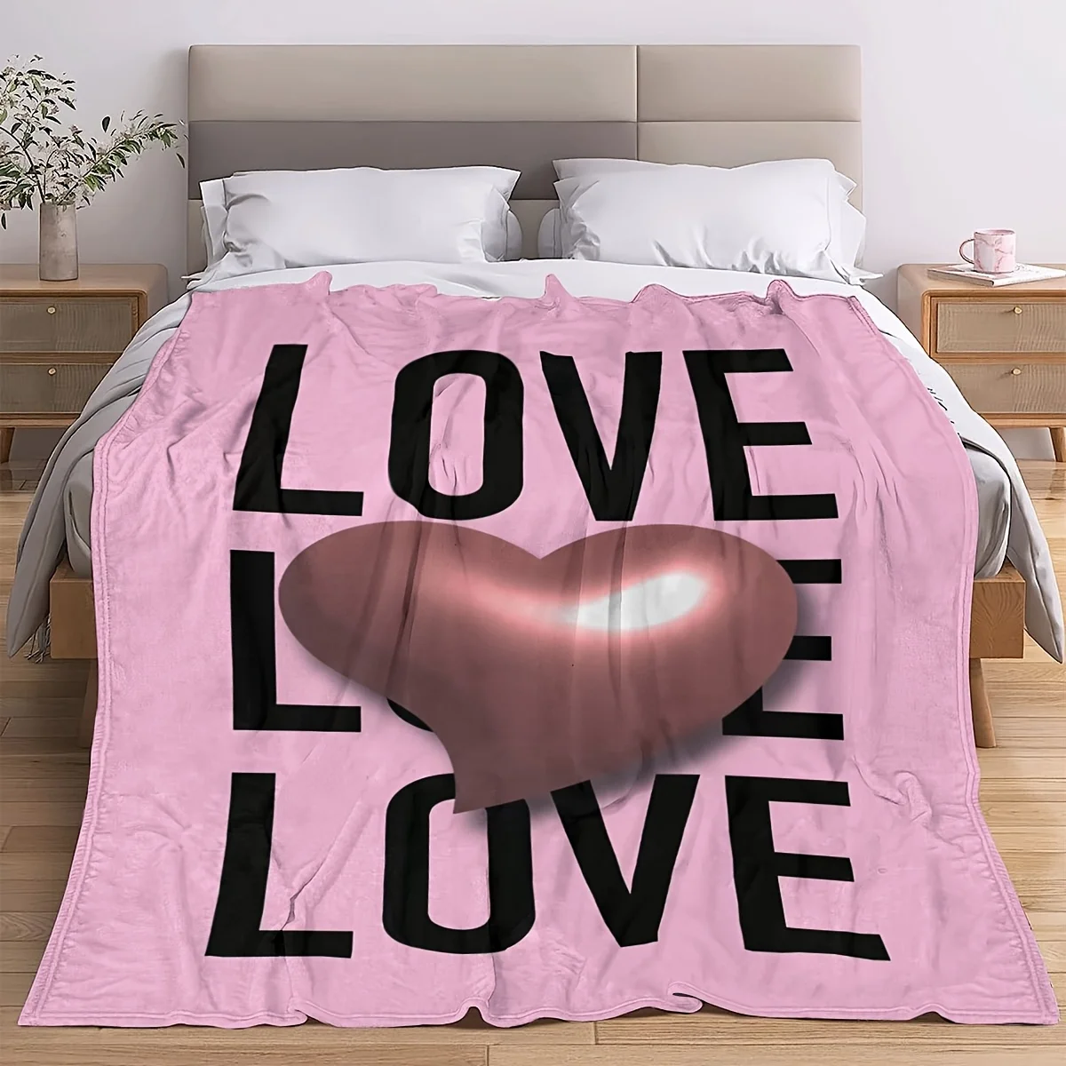 1 coperta in peluche a forma di cuore di San Valentino: coperta in flanella rosa ultra morbida con stampa "LOVE", perfetta per divano, letto o romantico 4