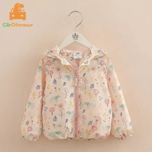 2025 Autunno Primavera 2 3 4 6 8 10 12 anni Capispalla a maniche lunghe Stampa floreale del fumetto Giacca per bambina con cappuccio dolce e sottile 1