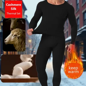 Intimo termico da uomo Autunno inverno Mantieni caldo Mutande lunghe Set strato base in lana di seta ispessita Set pigiama girocollo in pile L-4XL 1