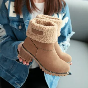Stivali da donna Scarpe invernali femminili Stivali da neve in pelliccia Caldi scarpe da donna in peluche Stivaletti con tacco alto quadrati Nero Botas De Mujer 1