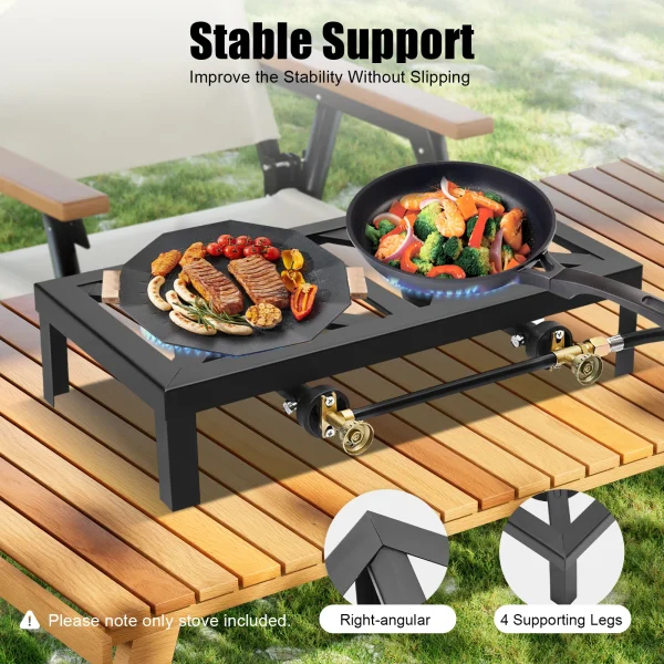 Fornello a gas per esterni portatile a doppio fuoco da 8000 W con tubo regolatore regolabile 0-10 Psi per campeggio nel patio, barbecue 4