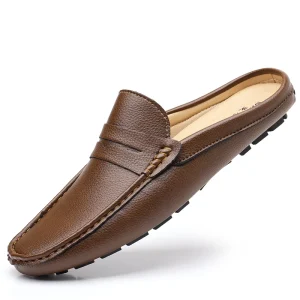 Mocassini estivi Slip on Mezze scarpe da uomo Pantofole in pelle Casual Traspiranti Comodi Mocassini Mocassini Marrone Nero Beige Taglie forti 1