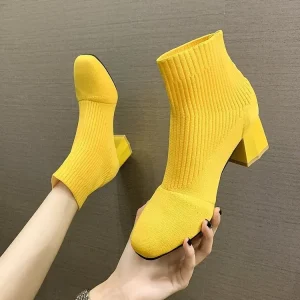 Stivaletti in tessuto elasticizzato da donna Donna 2021 Tacchi alti Designer di lusso Punta tonda Stivaletti moda a spillo da donna Gomma Autunno 1
