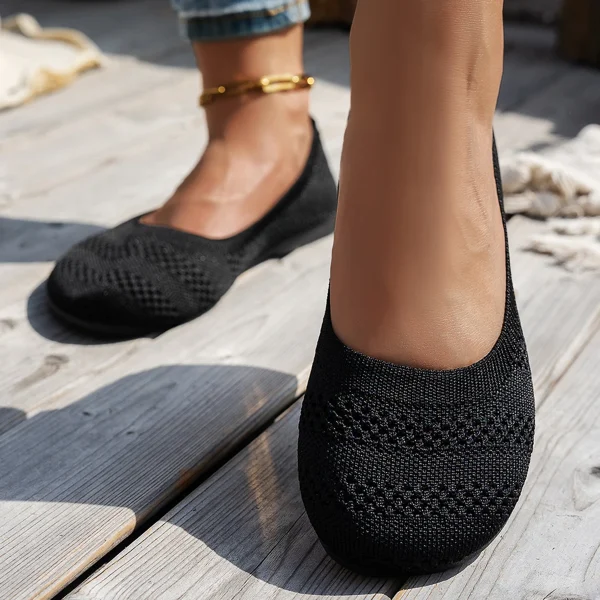Comode scarpe a testa grande, scarpe piatte lavorate a maglia con punta tonda, scarpe singole da donna versatili in stile coreano 4