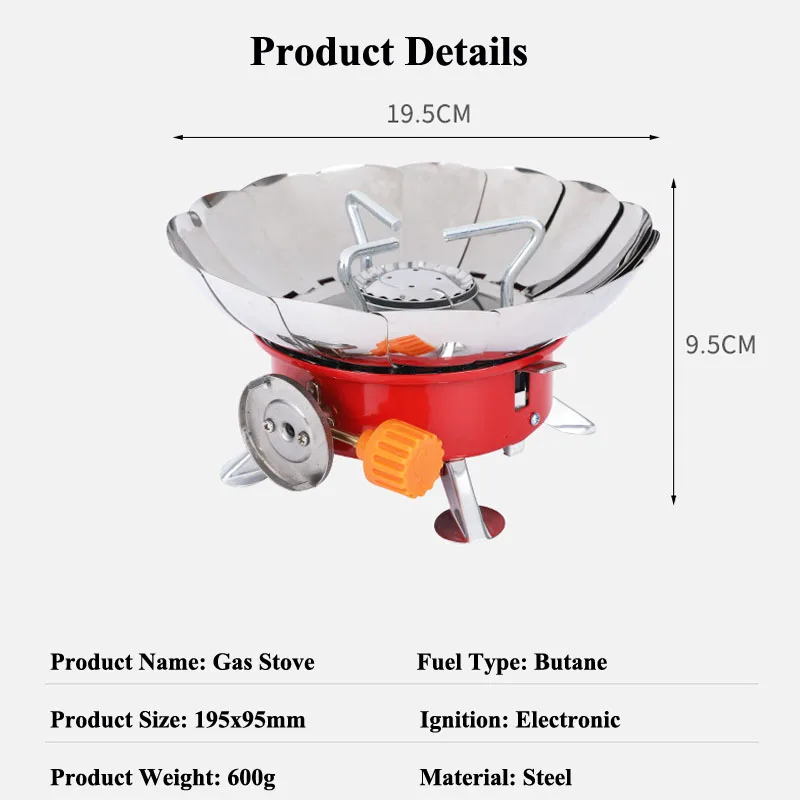 Mini riscaldatore pieghevole portatile da esterno campeggio bruciatore di loto fornello da cucina riscaldamento pieghevole Furance testa carta fornello a gas a prova di vento 4