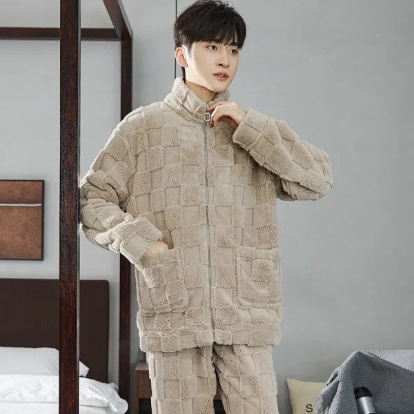 Nuovo autunno inverno da uomo colletto alla coreana cerniera spessa manica lunga velluto corallo abito da casa amanti pigiama comodi indumenti da notte da uomo 5