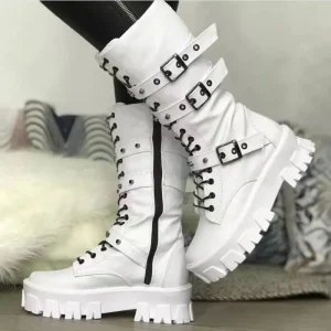 nuovi stivali con suola spessa da donna Scarpa antiscivolo moda outdoor Stivale locomotiva con fibbia per cintura a testa tonda Scarpe da donna comfort casual 1
