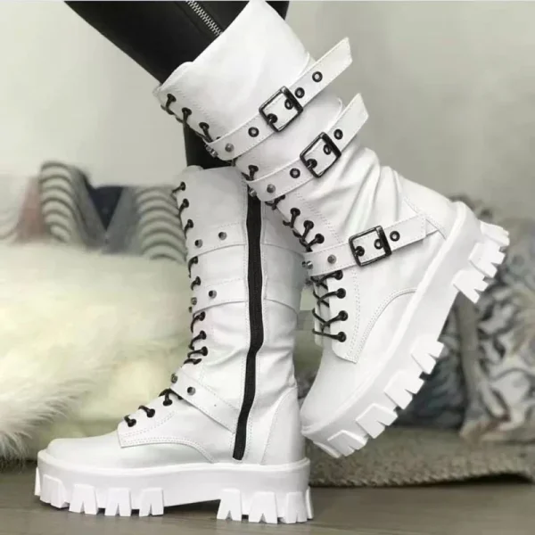 nuovi stivali con suola spessa da donna Scarpa antiscivolo moda outdoor Stivale locomotiva con fibbia per cintura a testa tonda Scarpe da donna comfort casual 1