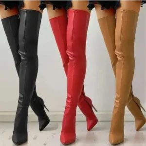 Stivali da donna autunno/inverno Tacchi alti sexy Stivali sopra il ginocchio sottili Cerniera laterale a punta Stivali lunghi di grandi dimensioni 34-47 1