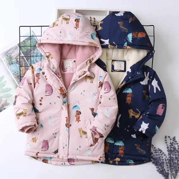 Autunno Inverno Ragazza Giacca Cappotto Cartone Animato Stampato Impermeabile Più Velluto Caldo Capispalla per Ragazza 4-14 Anni Bambini Adolescente Parka 1