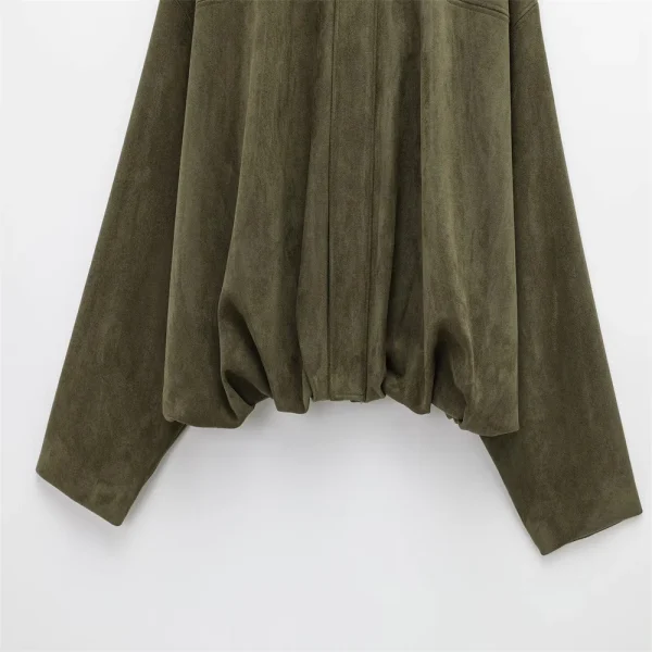 PB&ZA 2025 Giacca da donna con colletto in finta pelle scamosciata e spalline, vestibilità ampia, elegante verde oliva in vendita su AliExpress 5