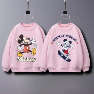 Felpa Disney Cartoon Primavera Autunno Abbigliamento per bambini Top a maniche lunghe Stampato Topolino Colletto tondo Pullover Felpa con cappuccio per bambini 1