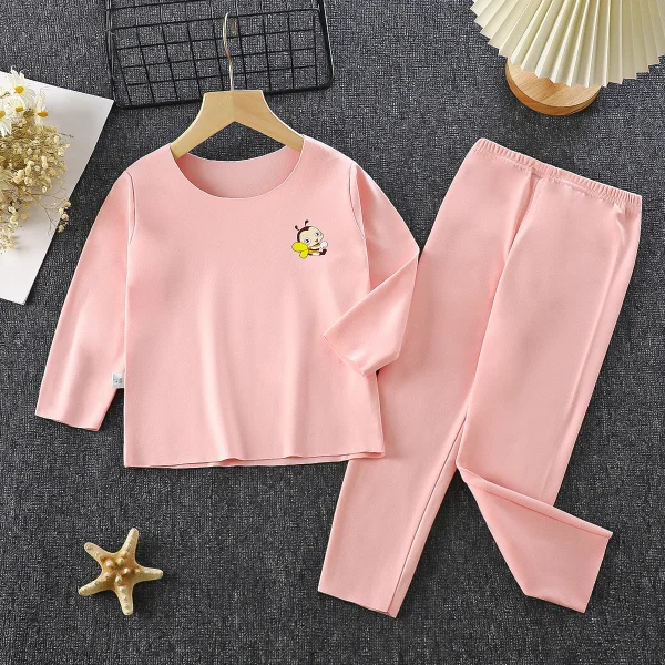Pigiama caldo per bambini Completo Pigiama per adolescenti Homewear Autunno Inverno Ragazzi Solid Traceless Biancheria intima termica Vestiti per ragazze 0-12Y 4